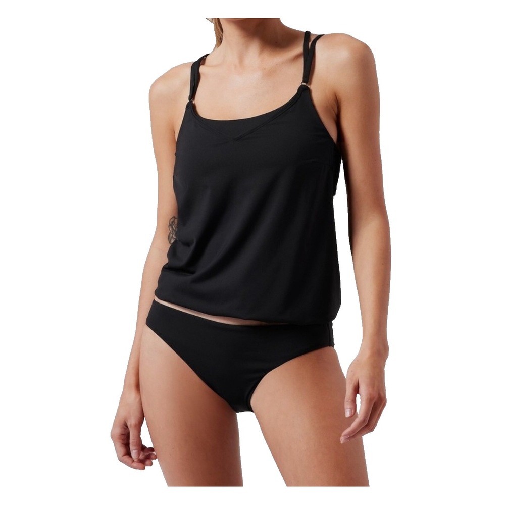 Athleta Seascape Blousy Tankini Top Black Built‎ In Bra 32B 32C Beach Resortwear
